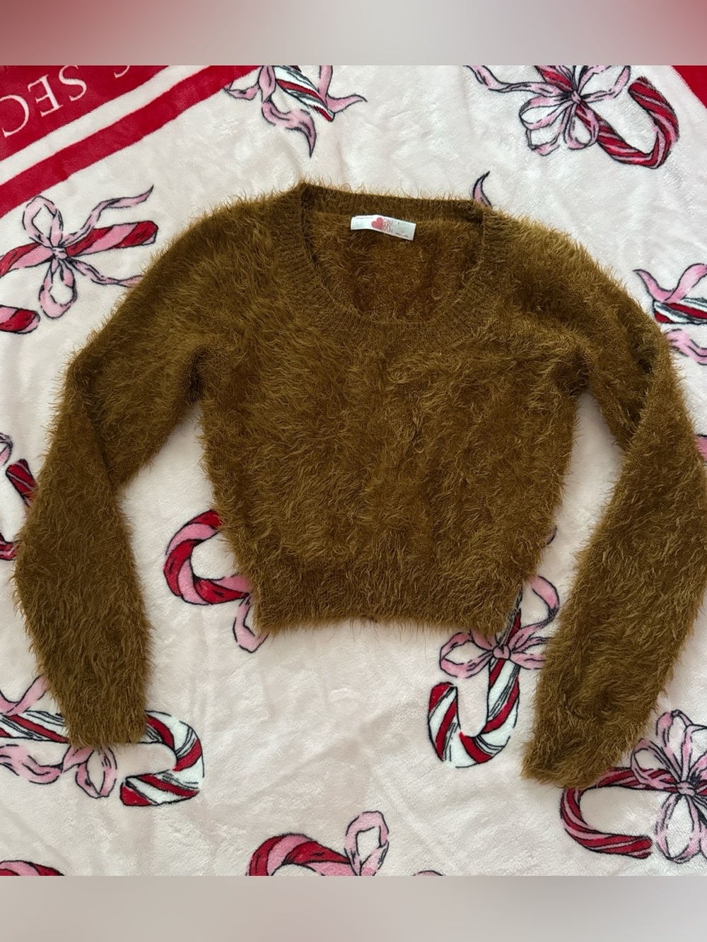 American apparel Cali sun fun brown fuzzy long sleeve crop top S